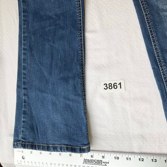 Wall Flower Women Flared Jeans size 3 Blue MidRise Stretch Boot Cut Indigo Denim - Picture 6 of 12
